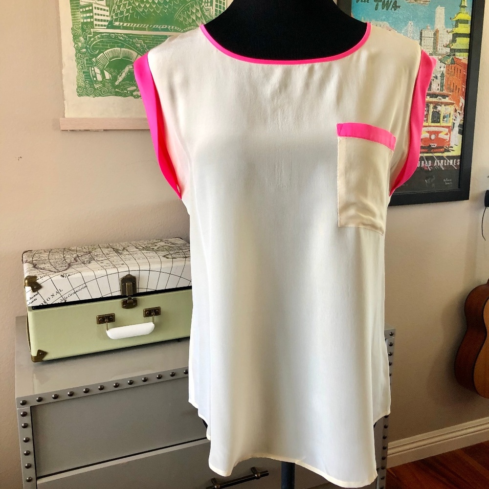 PIM + LARKIN Silk Contrast Blouse/Top Size MED